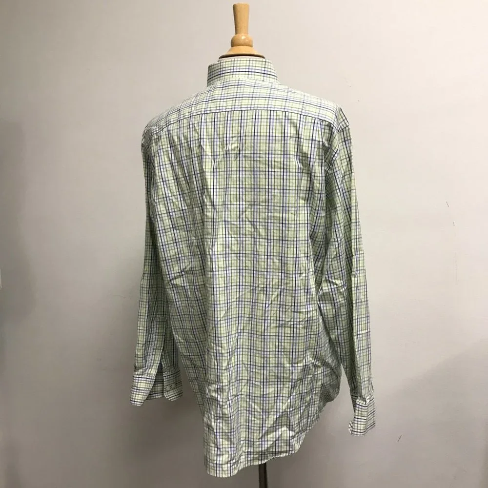 Banana Republic blue green white check plaid classic fit shirt XL 17 17.5
